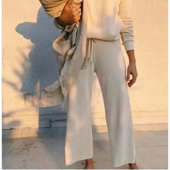 Mate the Label Women's Plus Organic Thermal Wide Leg Pants Bone Sz 3X NWOT $138‎ - Picture 3 of 9